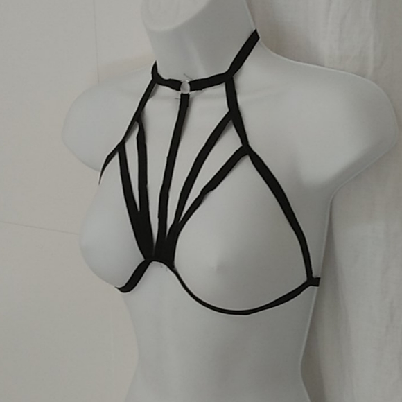 New Sexy Strappy Harness Cage Bra choker BDSM L - Picture 3 of 4